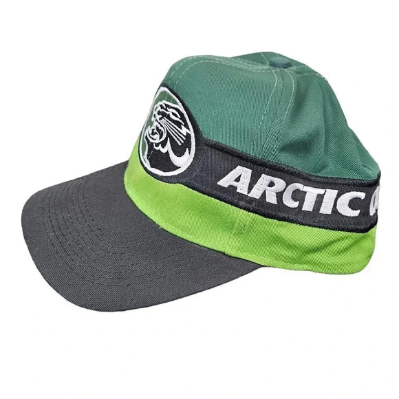 Artic Cat Snowmobile Hat Snapback Racing Cap Embroidered Cat and Logo Green - Picture 5 of 6